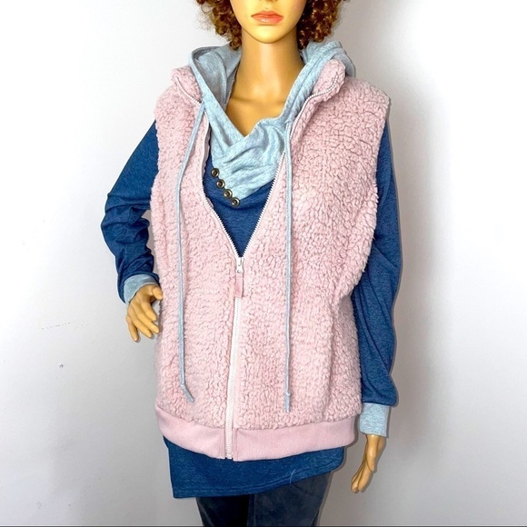 Time and Tru Pink Teddy Bear Sherpa Vest Size Large - Picture 1 of 13